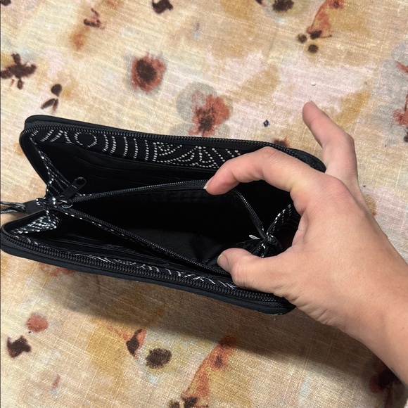 Vera Bradley Black, Pink, and White Leaf Design Wallet - Picture 3 of 4